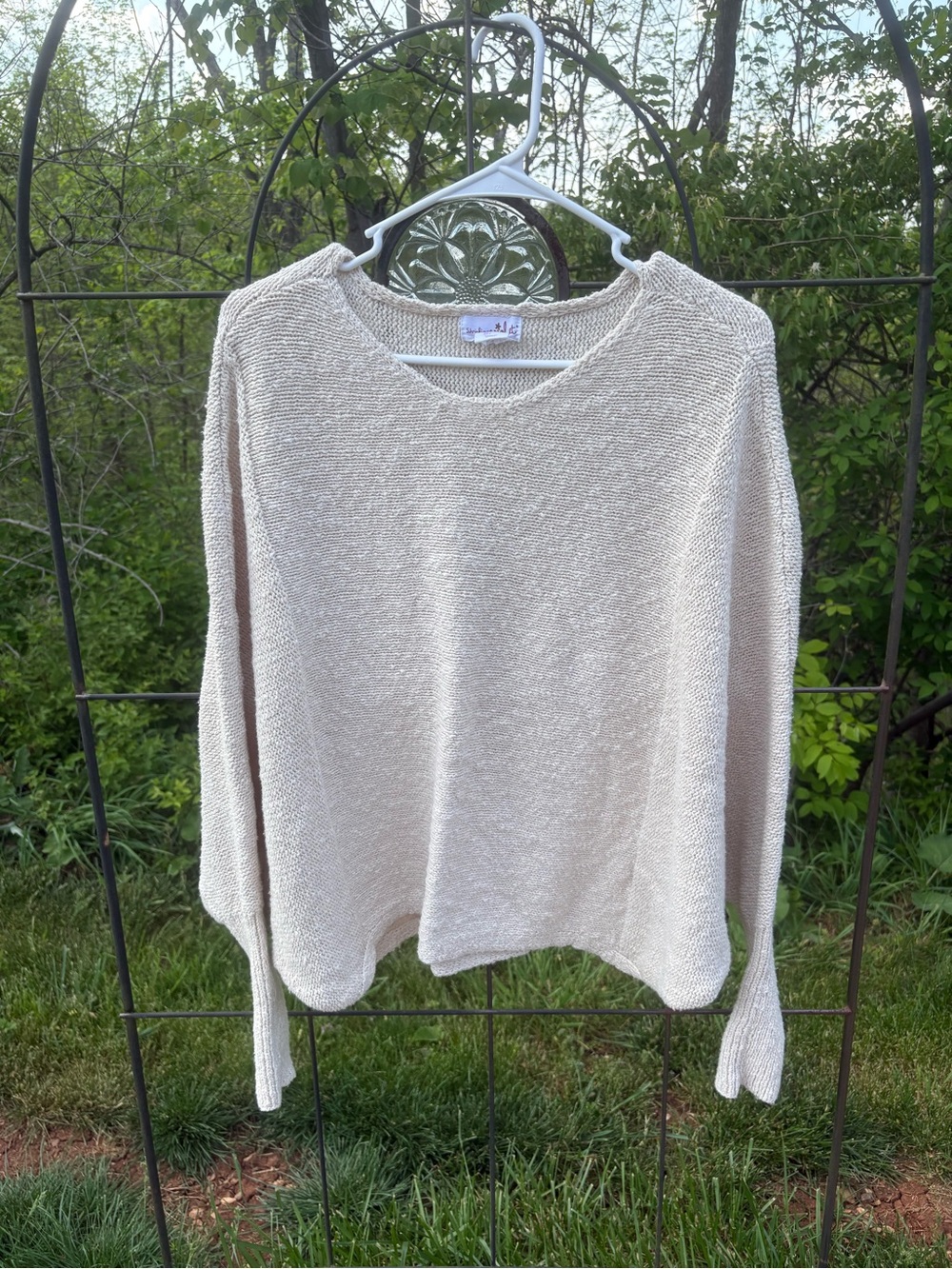 Shrinking Violet Light Beige Cream Women's Knit Sweater Casual Batwing Sleeve